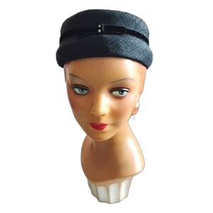 50s 60s Vintage Black and White Pillbox Hat